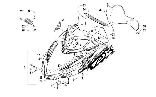 Parts Diagram for Arctic Cat 2011 CF6 EFI SNOWMOBILE HOOD AND WINDSHIELD ASSEMBLY