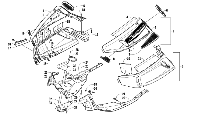 Parts Diagram for Arctic Cat 2011 F570 SNOWMOBILE SKID PLATE AND SIDE PANEL ASSEMBLY