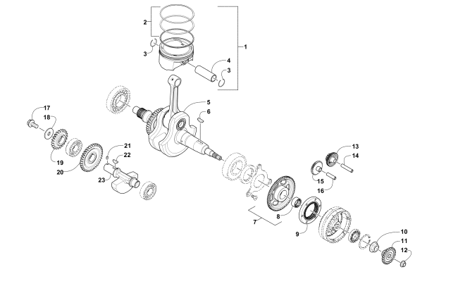 Parts Diagram for Arctic Cat 2017 PROWLER 500 ATV CRANKSHAFT, BALANCER, STARTER GEAR, AND PISTON ASSEMBLIES