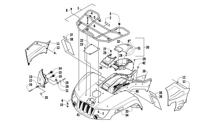 Parts Diagram for Arctic Cat 2010 550s H1 EFI ATV FRONT RACK, BODY PANEL, AND HEADLIGHT ASSEMBLIES