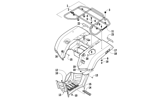 Parts Diagram for Arctic Cat 2010 550s H1 EFI ATV REAR RACK, BODY PANEL, AND FOOTWELL ASSEMBLIES