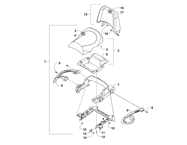 Parts Diagram for Arctic Cat 2015 TRV 1000 XT ATV PASSENGER SEAT AND BACKREST ASSEMBLY