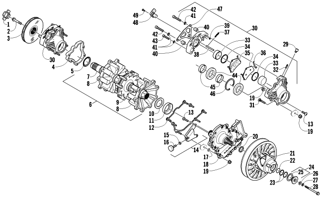 Parts Diagram for Arctic Cat 2014 BEARCAT 570 XT SNOWMOBILE DRIVE TRAIN SHAFT AND BRAKE ASSEMBLIES