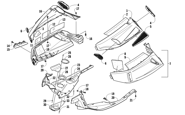 Parts Diagram for Arctic Cat 2011 BEARCAT 570 XT SNOWMOBILE SKID PLATE AND SIDE PANEL ASSEMBLY