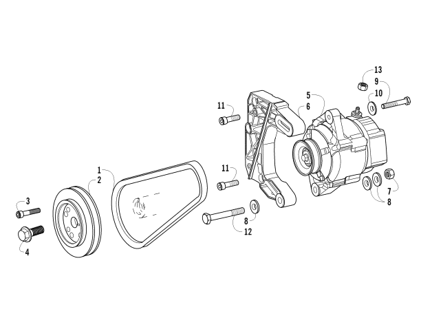 Parts Diagram for Arctic Cat 2012 700 DIESEL ATV EXTERNAL ALTERNATOR AND DRIVE PULLEY ASSEMBLIES