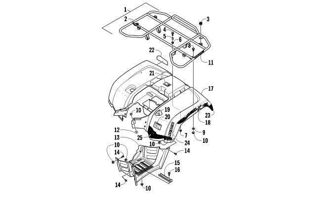 Parts Diagram for Arctic Cat 2011 700 H1 EFI ATV REAR RACK, BODY PANEL, AND FOOTWELL ASSEMBLIES
