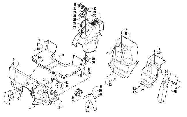 Parts Diagram for Arctic Cat 2011 PROWLER 550 XT ATV CONSOLE AND FLOOR PANEL ASSEMBLY