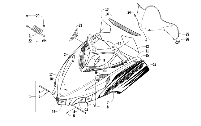 Parts Diagram for Arctic Cat 2011 M8 153 HCR SNOWMOBILE HOOD AND WINDSHIELD ASSEMBLY