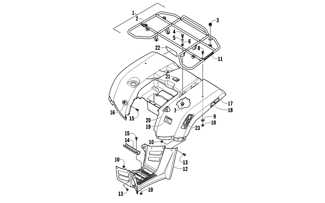 Parts Diagram for Arctic Cat 2011 450 EFI ATV REAR RACK, BODY PANEL, AND FOOTWELL ASSEMBLIES