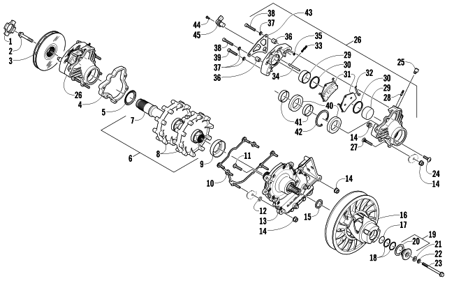 Parts Diagram for Arctic Cat 2011 F8 LXR SNO PRO LTD SNOWMOBILE DRIVE TRAIN SHAFT AND BRAKE ASSEMBLIES