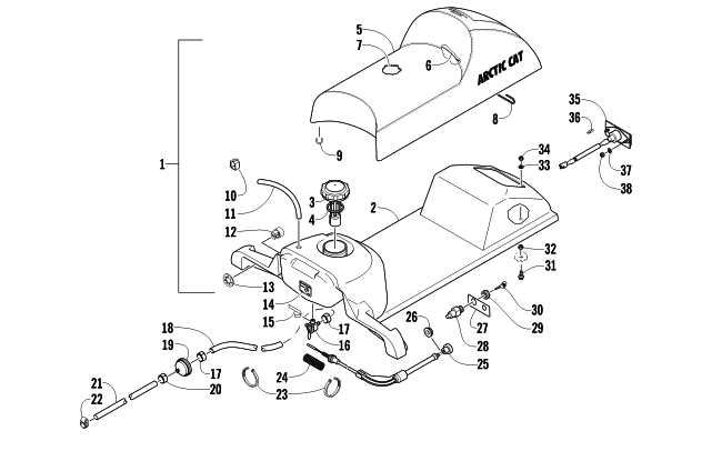 Parts Diagram for Arctic Cat 2013 AC SNO PRO 120 SNOWMOBILE GAS TANK, SEAT, AND TAILLIGHT ASSEMBLY