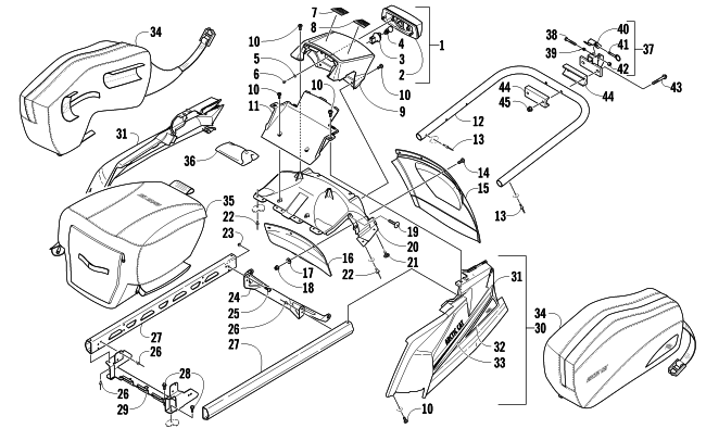 Parts Diagram for Arctic Cat 2011 TZ1 LXR LTD SNOWMOBILE REAR BUMPER, RACK RAIL, SNOWFLAP, AND TAILLIGHT ASSEMBLY