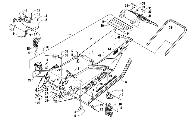 Parts Diagram for Arctic Cat 2011 ARCTIC CAT SNO PRO 500 SNOWMOBILE CHASSIS, REAR BUMPER, AND SNOWFLAP ASSEMBLY