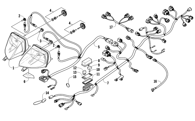 Parts Diagram for Arctic Cat 2011 Z1 TURBO SNO PRO SNOWMOBILE HEADLIGHT AND WIRING ASSEMBLIES