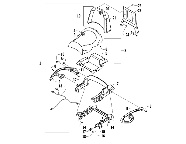 Parts Diagram for Arctic Cat 2011 TRV 550s H1 EFI CRUISER ATV PASSENGER SEAT AND BACKREST ASSEMBLY