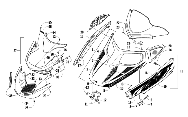 Parts Diagram for Arctic Cat 2011 Z1 SNO PRO SNOWMOBILE HOOD, WINDSHIELD, AND FRONT BUMPER ASSEMBLY