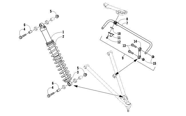 Parts Diagram for Arctic Cat 2013 SNO PRO 500 SNOWMOBILE SHOCK ABSORBER AND SWAY BAR ASSEMBLY