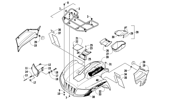 Parts Diagram for Arctic Cat 2011 700s H1 EFI TBX ATV FRONT RACK, BODY PANEL, AND HEADLIGHT ASSEMBLIES