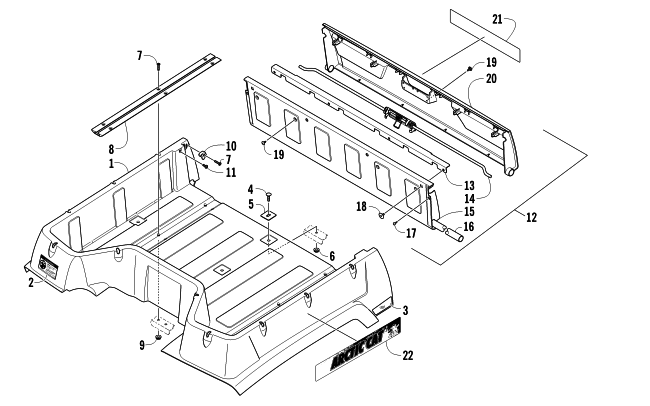 Parts Diagram for Arctic Cat 2011 700s H1 EFI TBX ATV CARGO BOX AND TAILGATE ASSEMBLY