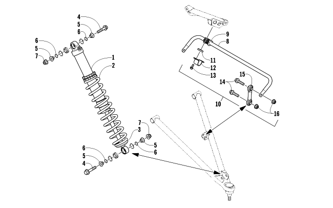 Parts Diagram for Arctic Cat 2011 ARCTIC CAT SNO PRO 600 SNOWMOBILE SHOCK ABSORBER AND SWAY BAR ASSEMBLY
