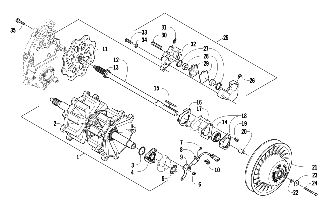 Parts Diagram for Arctic Cat 2011 ARCTIC CAT SNO PRO 600 SNOWMOBILE DRIVE TRAIN SHAFT AND BRAKE ASSEMBLIES