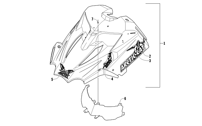 Parts Diagram for Arctic Cat 2011 ARCTIC CAT SNO PRO 600 SNOWMOBILE HOOD ASSEMBLY (MODIFIED RACE SLED)