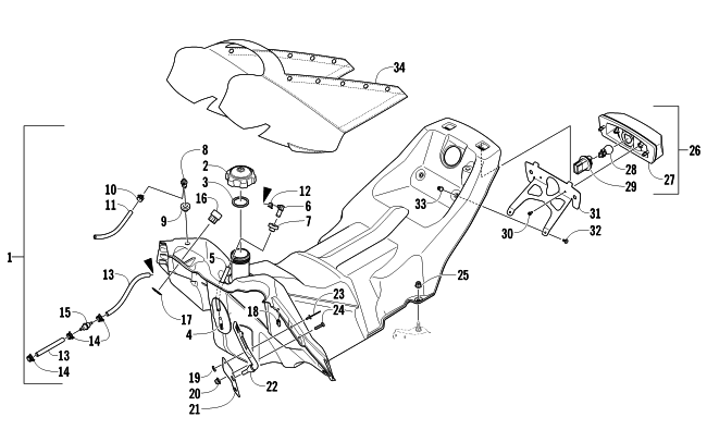 Parts Diagram for Arctic Cat 2011 ARCTIC CAT SNO PRO 600 SNOWMOBILE GAS TANK AND TAILLIGHT ASSEMBLY