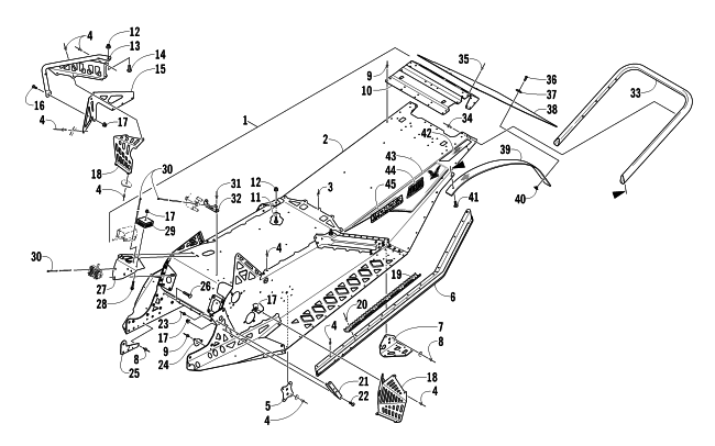 Parts Diagram for Arctic Cat 2011 ARCTIC CAT SNO PRO 600 SNOWMOBILE CHASSIS, REAR BUMPER, AND SNOWFLAP ASSEMBLY