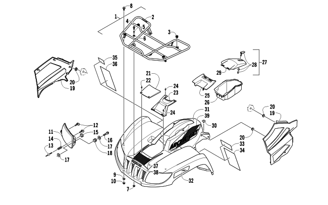 Parts Diagram for Arctic Cat 2011 TRV 450 EFI ATV FRONT RACK, BODY PANEL, AND HEADLIGHT ASSEMBLIES