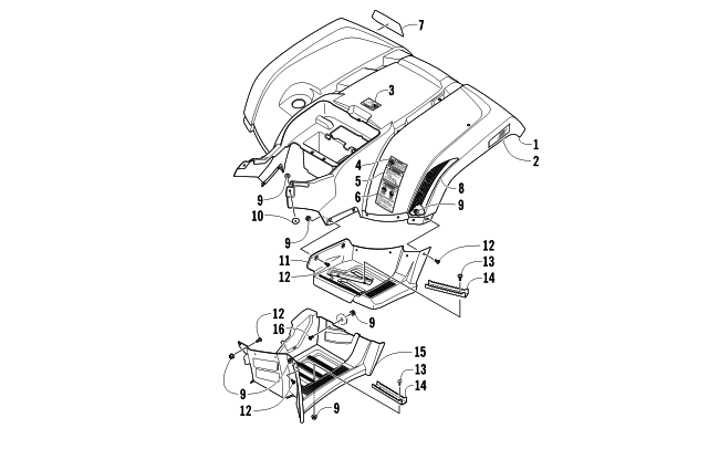 Parts Diagram for Arctic Cat 2011 TRV 450 EFI ATV REAR BODY PANEL AND FOOTWELL ASSEMBLIES