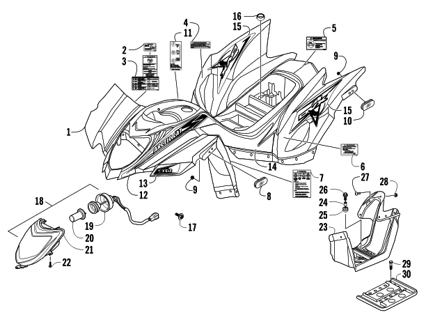 Parts Diagram for Arctic Cat 2011 90 2X4 DVX ATV BODY PANEL AND HEADLIGHT ASSEMBLY