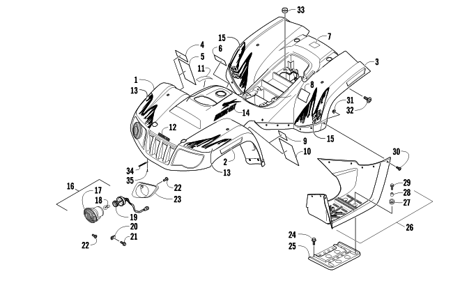 Parts Diagram for Arctic Cat 2011 90 2X4 UTILITY ATV BODY PANEL AND HEADLIGHT ASSEMBLY