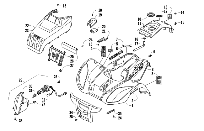 Parts Diagram for Arctic Cat 2011 150 UTILITY ATV FRONT BODY PANEL AND HEADLIGHT ASSEMBLIES