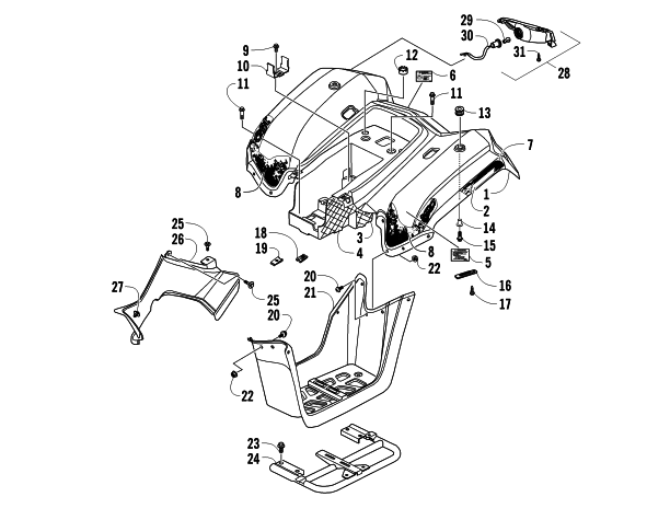 Parts Diagram for Arctic Cat 2011 150 UTILITY ATV REAR BODY PANEL AND TAILLIGHT ASSEMBLIES