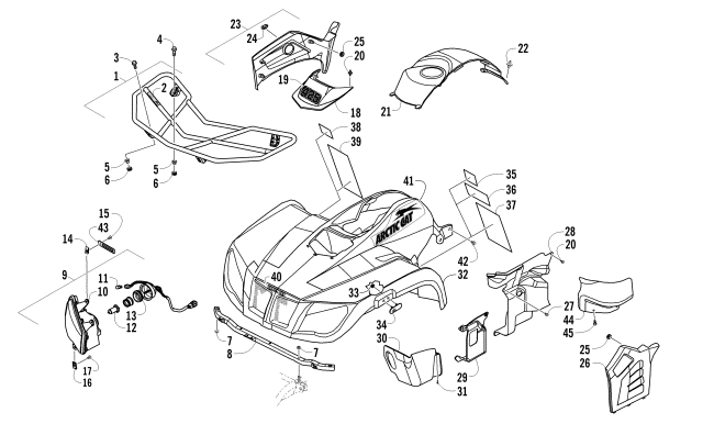 Parts Diagram for Arctic Cat 2011 425 EFI CR ATV FRONT RACK, BODY PANEL, AND HEADLIGHT ASSEMBLIES