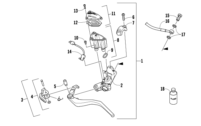 Parts Diagram for Arctic Cat 2012 M 1100 TURBO SNO PRO 162 SNOWMOBILE HYDRAULIC BRAKE CONTROL ASSEMBLY