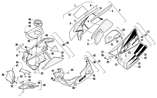 Parts Diagram for Arctic Cat 2012 F 800 LXR SNOWMOBILE SKID PLATE AND SIDE PANEL ASSEMBLY