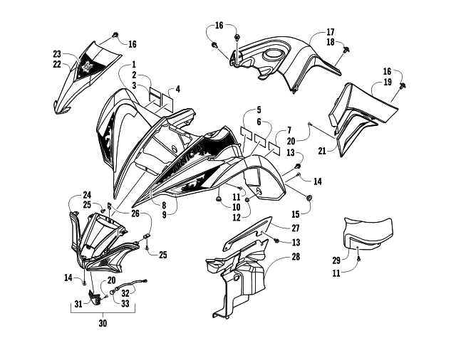 Parts Diagram for Arctic Cat 2011 XC 450 EFI ATV FRONT BODY ASSEMBLY