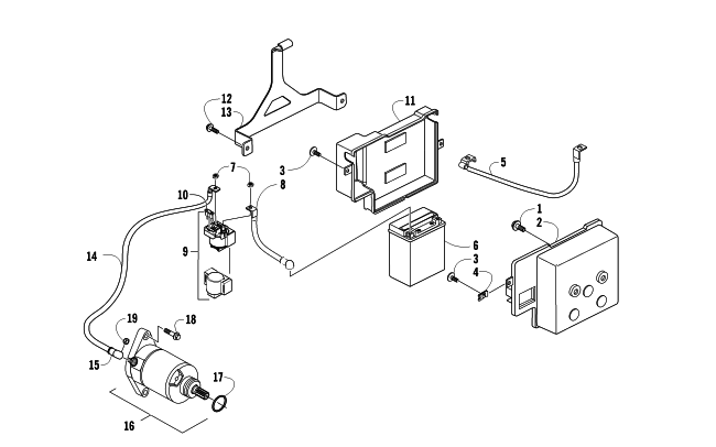 Parts Diagram for Arctic Cat 2014 XC 450 EFI / ATV BATTERY AND STARTER ASSEMBLY