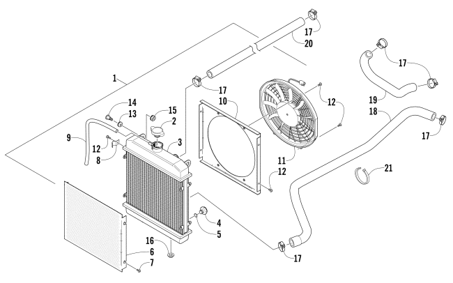 Parts Diagram for Arctic Cat 2014 700 XT ATV COOLING ASSEMBLY