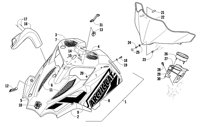 Parts Diagram for Arctic Cat 2012 ARCTIC CAT SNO PRO 500 SNOWMOBILE HOOD AND WINDSHIELD ASSEMBLY