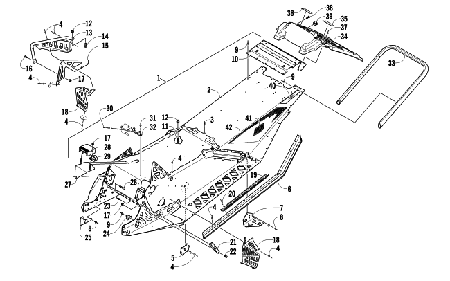 Parts Diagram for Arctic Cat 2012 ARCTIC CAT SNO PRO 500 SNOWMOBILE CHASSIS, REAR BUMPER, AND SNOWFLAP ASSEMBLY