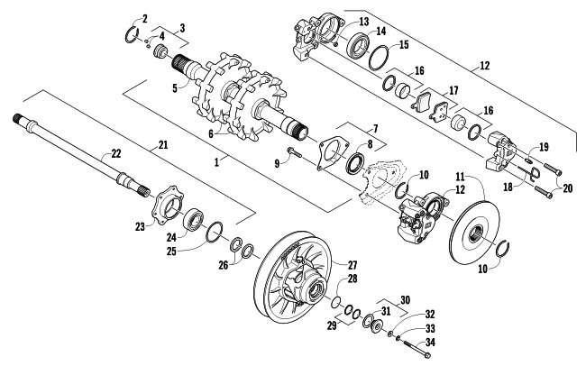 Parts Diagram for Arctic Cat 2012 F 800 SNO PRO LTD SNOWMOBILE DRIVE TRAIN SHAFTS AND BRAKE ASSEMBLIES