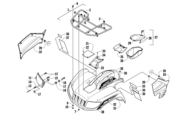 Parts Diagram for Arctic Cat 2012 700 LTD ATV FRONT RACK, BODY PANEL, AND HEADLIGHT ASSEMBLIES