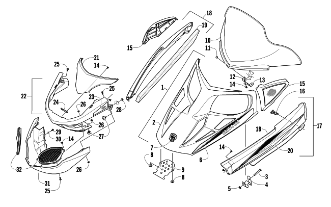 Parts Diagram for Arctic Cat 2012 T570 SNOWMOBILE HOOD, WINDSHIELD, AND FRONT BUMPER ASSEMBLY