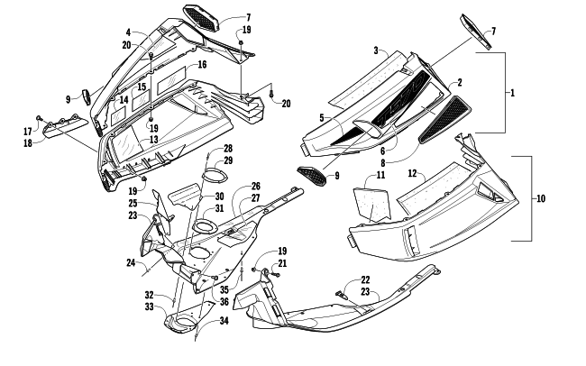 Parts Diagram for Arctic Cat 2012 T570 SNOWMOBILE SKID PLATE AND SIDE PANEL ASSEMBLY