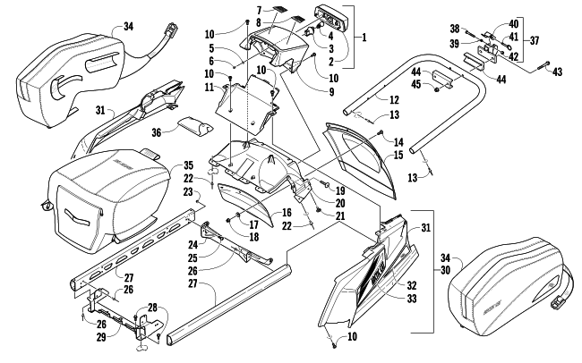 Parts Diagram for Arctic Cat 2012 TZ1 TURBO LXR LTD SNOWMOBILE REAR BUMPER, RACK RAIL, SNOWFLAP, AND TAILLIGHT ASSEMBLY