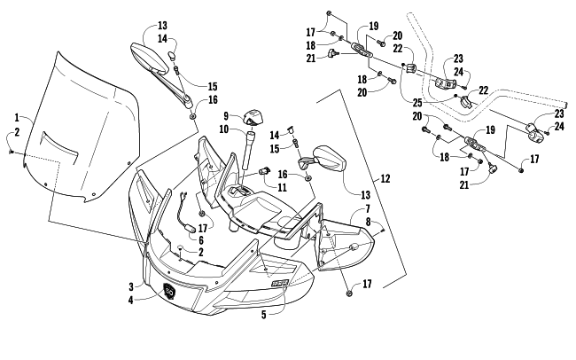 Parts Diagram for Arctic Cat 2012 TRV 700 CRUISER ATV WINDSHIELD ASSEMBLY