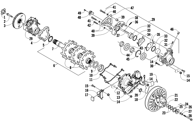 Parts Diagram for Arctic Cat 2013 BEARCAT Z1 XT GS SNOWMOBILE DRIVE TRAIN SHAFT AND BRAKE ASSEMBLIES
