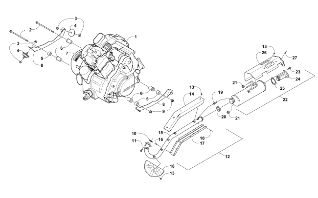 Parts Diagram for Arctic Cat 2014 PROWLER 700 HDX KE ATV ENGINE AND EXHAUST